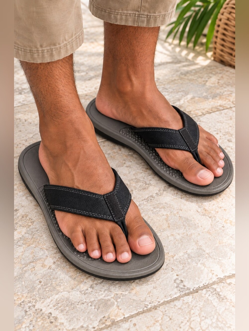 Okabashi Men’s Flip Flops Large 8-8.5 Gray Black